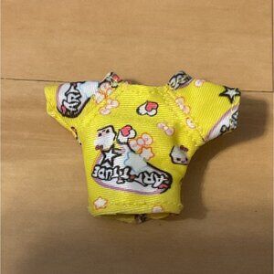 Yellow Arttitude Doll Shirt With Cartoon Print Fabric Clothes